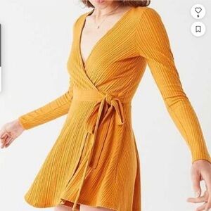 urban outfitters mustard yellow long sleeve wrap romper